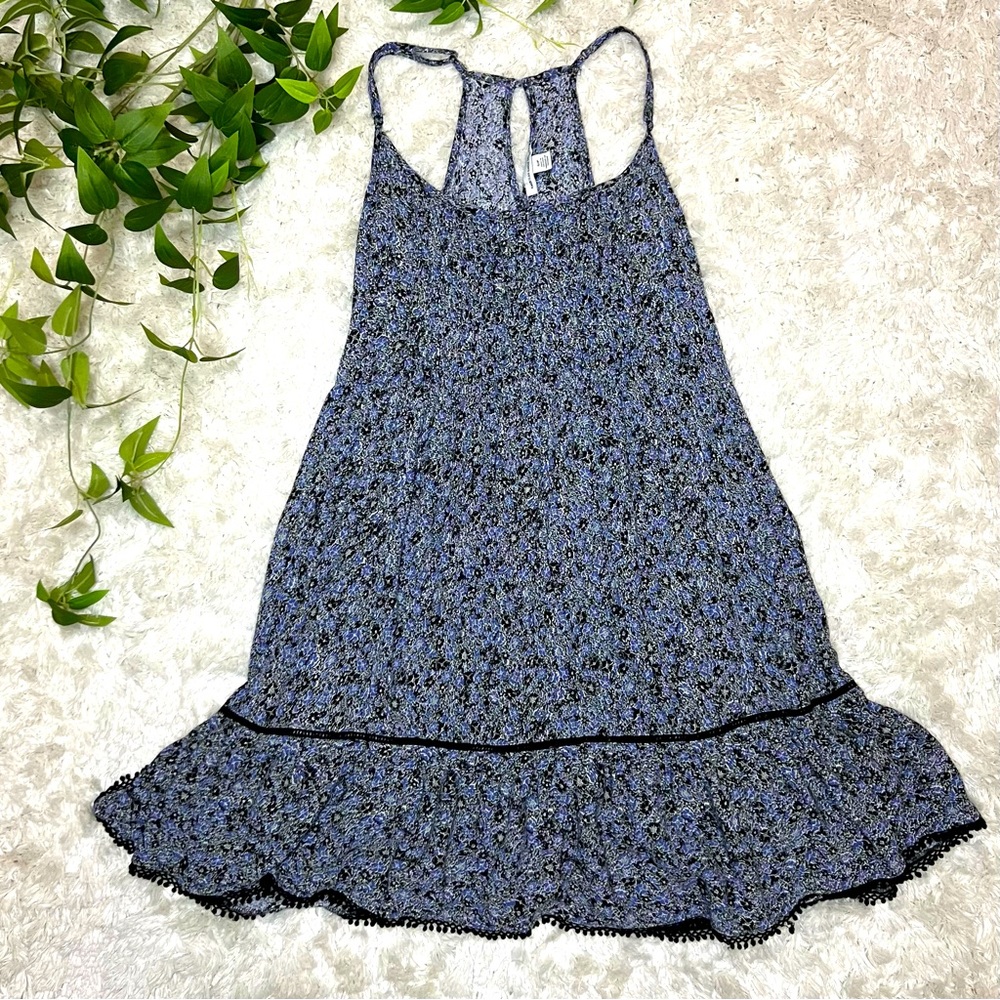American Eagle Black blue floral dress ruffle tiered Size Small